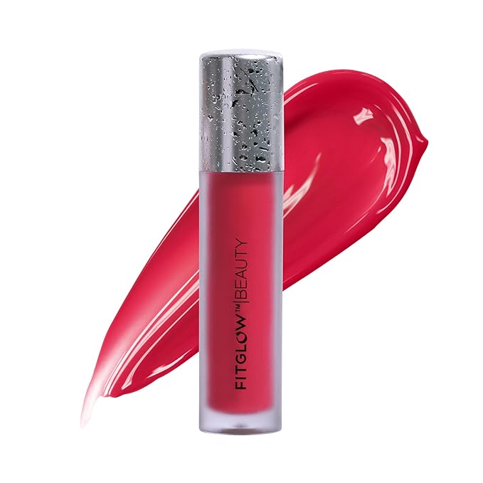 FITGLOW Beauty Lip Colour Serum | Hydrating Lip Gloss | Plumping Anti-Aging Lip Treatment | Natural Shine with Pomegranate Sterols & Collagen | Buildable Color for Dry Chapped Lips | Cherry - 10g