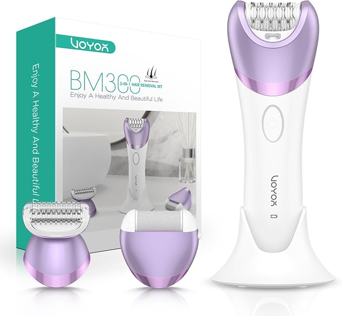 VOYOR Epilator for Women, Cordless Epilators Hair Removal for Women, 3 in 1 Hair Removal Device for Leg Arm Face with 30 Tweezers, Rechargeable Wet & Dry Electric Lady Shaver & Trimmer BM300 (Purple)