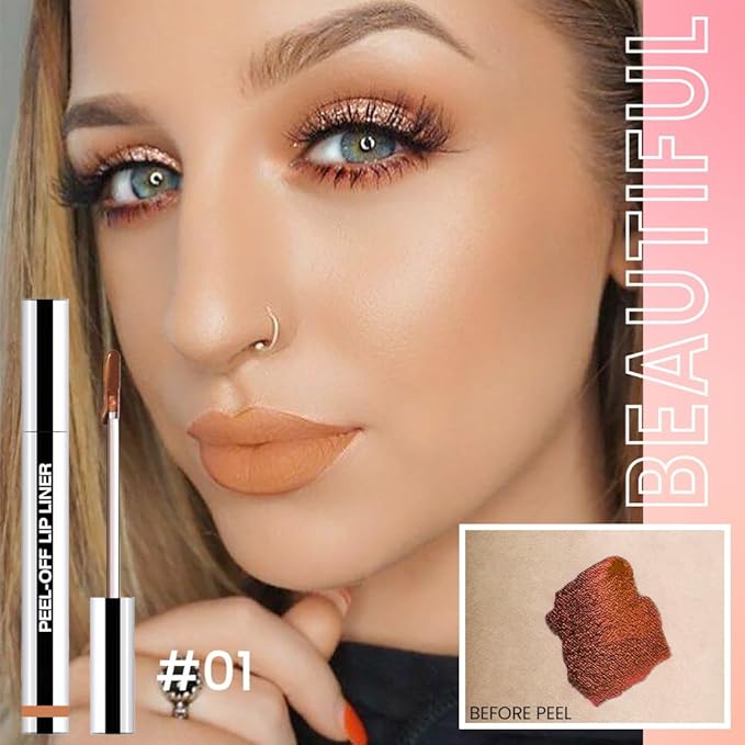 Matte Lip Stain Peel Off Lip Liner, Orange Brown Peel Off Lip Stain Tattoo,Long Lasting & Waterproof Peel Off Lip Gloss Lip Liner,Transfer-Proof All Skin Types.0.12 fl oz #01
