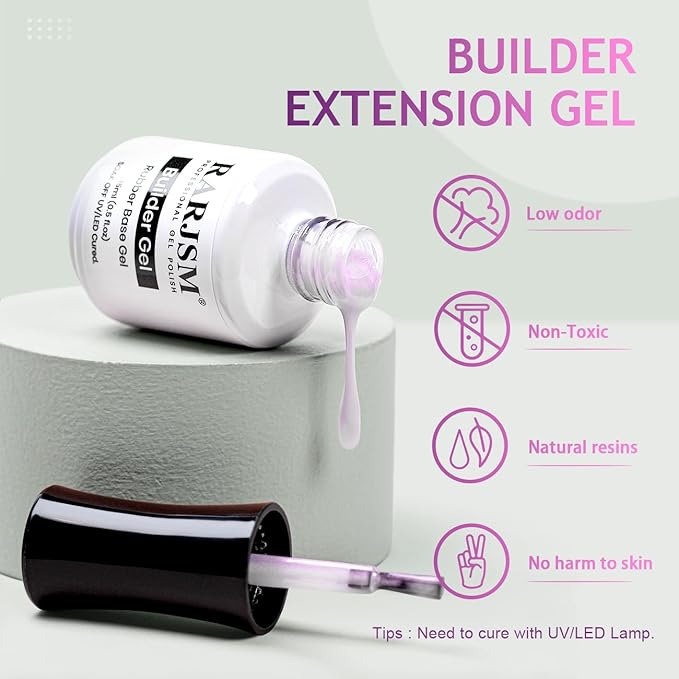 RARJSM Gel Builder Nail Polish Pearl White Purple Glitter Hard Gel in a Bottle Mermaid Shell Pearlescent Thick Extension Structure Gels for Nails 15ml Soak Off Curing Requires Salon Home DIY Use