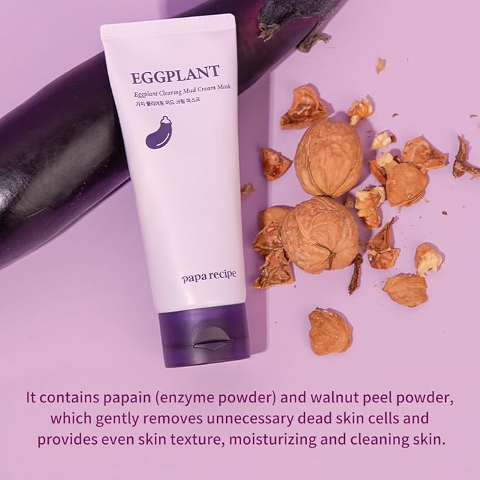 Papa Recipe Kaolin Mud Mask with Eggplant Extract – Hydrating Creamy Clay Mask for Pore Care, Gentle Exfoliation & Daily Use – With 6 Types of Hyaluronic Acid & Cica – Korean Skincare