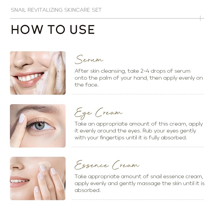 Snail Mucin Skin Care Set,Gold Snail Serum,Ginseng Snail Eye Cream,Snail Essence Cream 3 in 1 Essentials Travel,Improve Damaged Skin Lmproves Elasticity and Minimizes Pores(3pcs)
