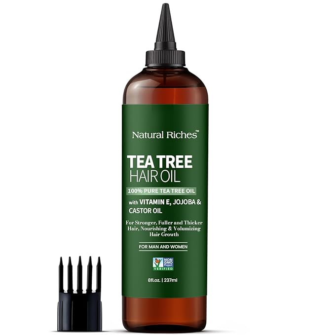 Natural Riches Tea Tree Oil for Hair - Blended with Vitamin E and Castor Oil for Hair Growth - Tea Tree Scalp Treatment for Dry Scalp - Lightweight Scalp Oil for Healthy, Strong Hair - 8 fl oz