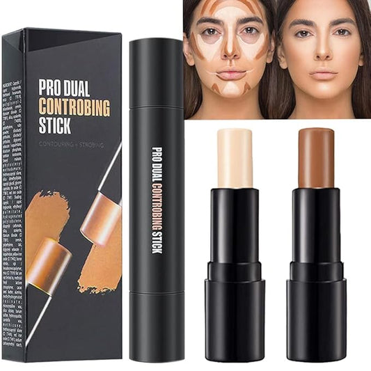 2 Colors Cream Contour Sticks Makeup Kit, Primer Face Highlighter Contouring for Beginners, Highlight and Contour Kit, Cream Concealer Makeup Blur Stick, Primer Face Corrector 1#