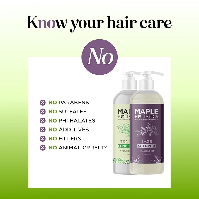 Sulfate Free Shampoo and Conditioner Set - Tea Tree Sage and Rosemary Shampoo and Conditioner for Dry Flaky Scalp Care - Deep Cleansing Color Safe Shampoo and Conditioner for Damaged Dry Hair Care