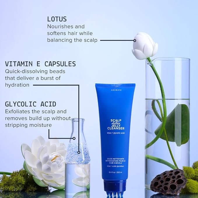 AAVRANI Scalp Detox Jelly Cleanser - Sulfate-Free Clarifying Shampoo - with Glycolic Acid & Vitamin E to Remove Build Up and Excess Oil - Color-Safe - Vegan - 8.4 Fl Oz