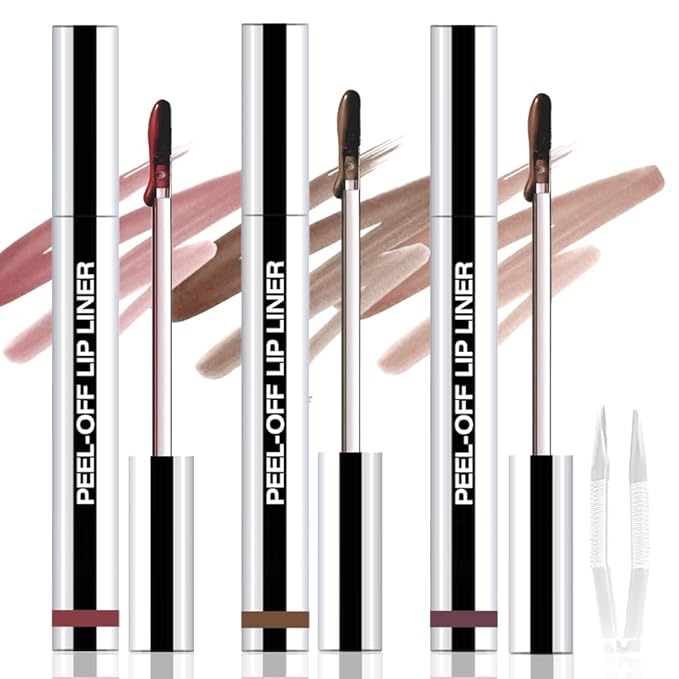 3Pcs Peel Off Matte Liquid Lip Gloss Stain-Lip Liner with Tweezer, Peel Off Lip Stain, Long Lasting & Waterproof Lipstick Tattoo, Transfer-Proof Lip Gloss for All Skin Types (03#+04#+05#, 3Pcs)