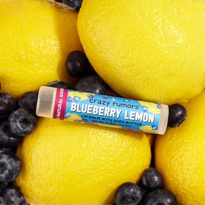 Crazy Rumors Blueberry Lemon Lip Balm. 100% Natural, Vegan, Plant-Based, Made in USA (1-Pack)
