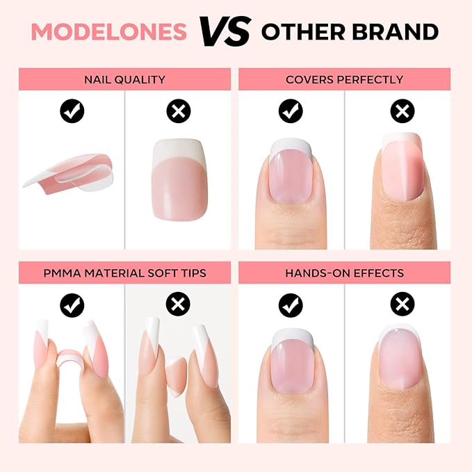 Modelones Gel Nail Kit, Top Coat, Nail Builder Gel, Press On Nails Kit with LED Light, 150 PCS Short Pink Square, 15 Sizes French Tip Press on Nails, Pre-Colored Nail Tips for Easy DIY Nail Art