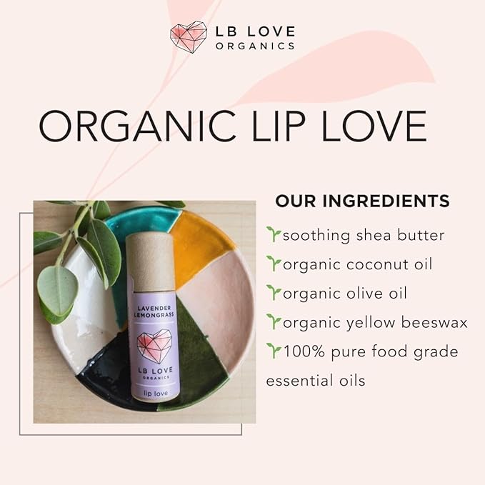 Plastic Free Lip Love | Jumbo Organic Lip Balm | Organic Beeswax and Plant Based | Zero Waste Natural Lip Balm (Lavender Lemongrass)