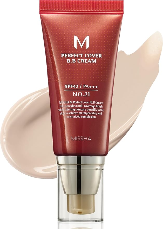 MISSHA M Perfect Cover BB Cream No.21 Light Beige - Light with Cool Undertone SPF 42 PA +++1.69 Fl Oz - Tinted Moisturizer for face with SPF