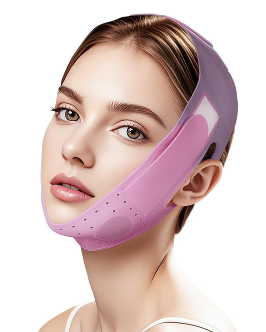 V-Line Sculpting Face Mask – Silicone Chin Strap for Jawline Tightening & Double Chin Reduction (23-27 Inches) (rose pink)