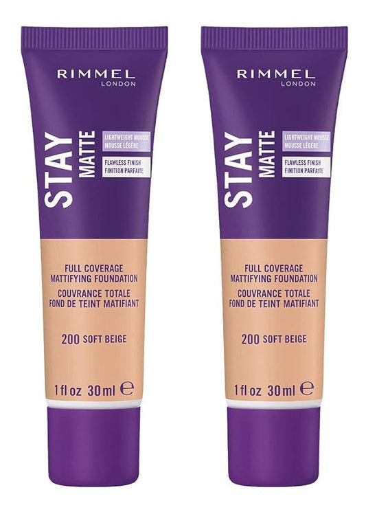 Rimmel Stay Matte Liquid Foundation, Soft Beige, 1 Fl Oz, Pack of 2