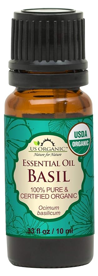 US Organic 100% Pure Basil Essential Oil, USDA Certified Organic, Steam Distilled W/Euro Dropper, 10 ml (More Size Variations Available)