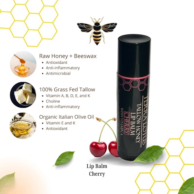 Tallow Lip Balm (3 Pack) - Hydrating With Organic Italian Olive Oil, Pure Grass Fed Tallow, and Beeswax - Long Lasting Lip Therapy (Mint)