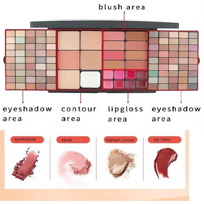 Professional Multi-in-one Makeup Gift Kit for Women - 90 eyeshadow Palette,8 Lipstick Set Lips,8 blush,5 concealer,4 brushes With Mirror,for girls, beginners and professionals Gift Kit