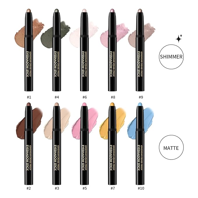 Eyeshadow Stick, Shimmer and Matte Cream Eye Shadow Brightener Sticks Eyeliner Pencil Crayon, Waterproof Long Lasting Eye Highlighter Stick Makeup,0.056 Oz(#3-Desert)