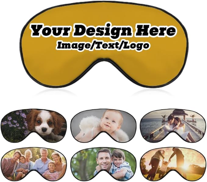 Customize Eye Mask Personalized Sleep Mask Upload Your Image Text Logo Custom Eye Cover with Adjustable Strap for Men Women Friends Brothers and Sisters, Goldenrod, 8.1"x4.1"