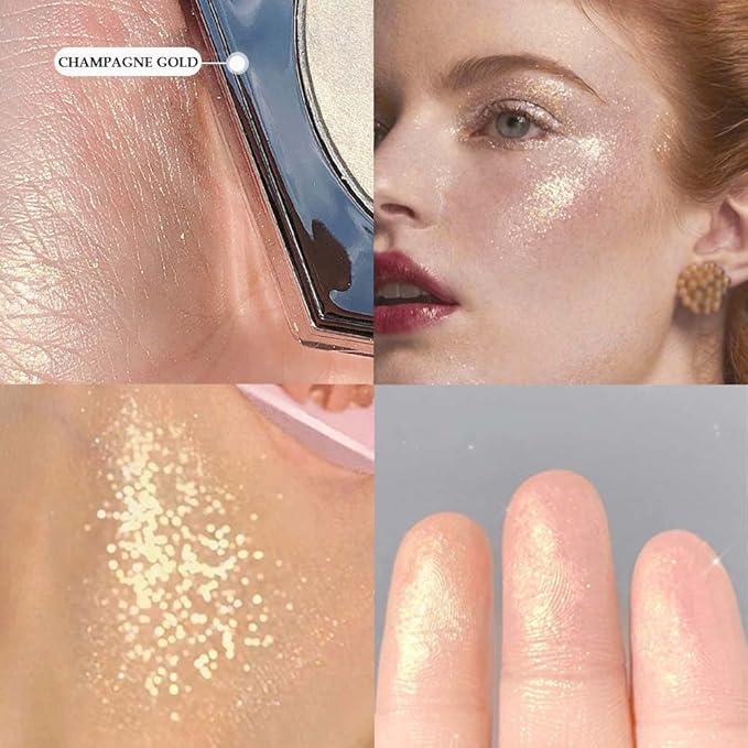 Shimmer Pearl Champagne Gold Highlighter Makeup Contour Palette,Face Illuminator Highlighter, Blush and Makeup Highlighter Bronzer Palette Highlighter+Makeup iluminadores Make Up (Dazzling)