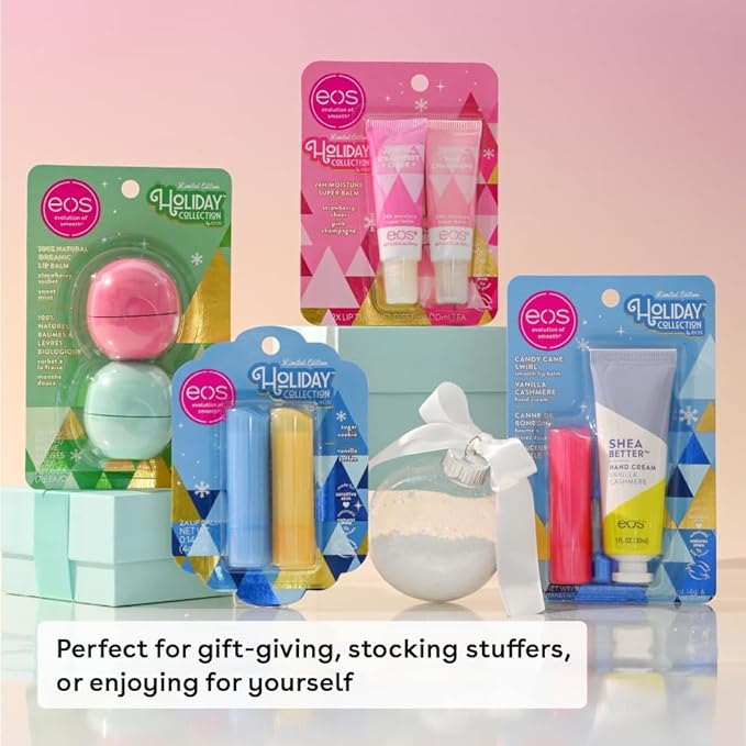 eos Holiday Lip Butter Gift- Candy Cane Swirl Super Balm, 24H Moisture, Stocking Stuffers, 0.35 fl oz