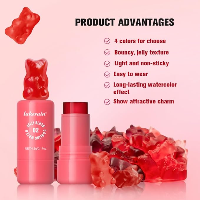 Multi-Use Cooling Water Jelly Blush/Lip Tint & Eye Shadow - Sheer Stain withBuildable Watercolor Finish - Long-Lasting Moisture - 1,000+ Swipes Per Stick - Jelly Texture for Lip & Cheek (Berry)