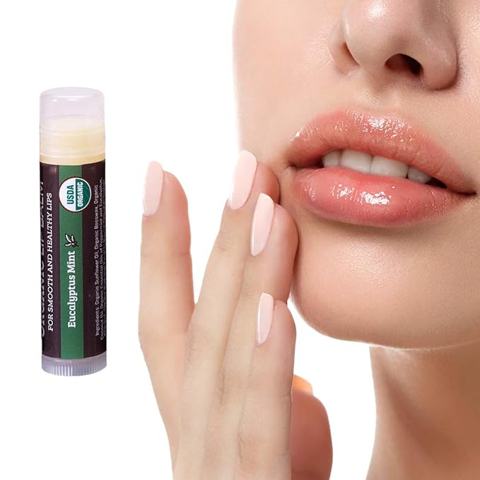 USDA Organic Lip Balm 4-Pack by Earth's Daughter - Eucalyptus Mint Flavor, Beeswax, Coconut Oil, Vitamin E - Best Lip Repair Chapstick for Dry Cracked Lips.