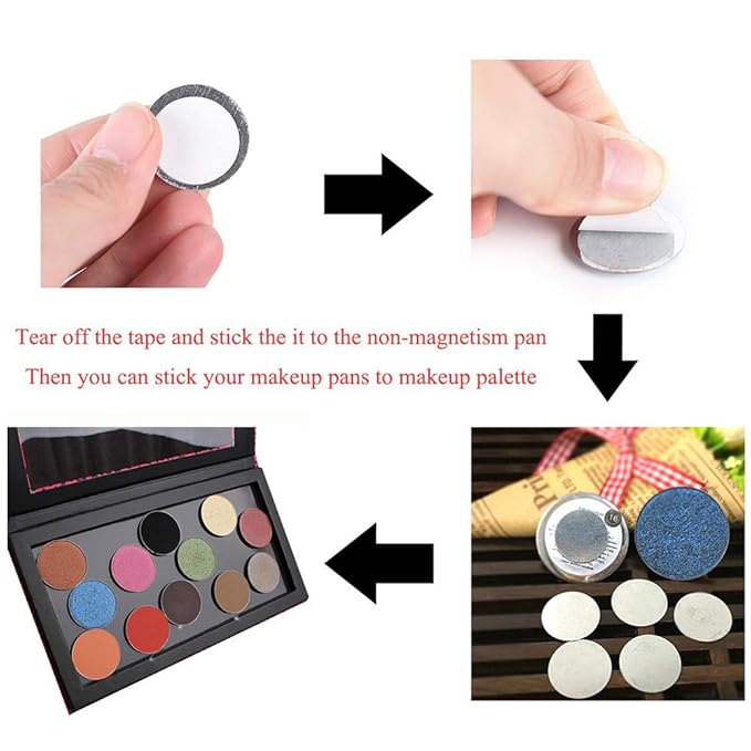 50pcs Metal stickers adhesive set magnetic strips with adhesive backing iron circles for non-magnetism cosmetic eyeshadow pans aluminum bottom shadow accessories