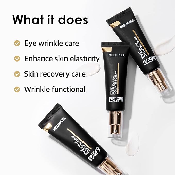 Medi-Peel Peptide9 Hyaluronic Volumy Eye Cream, Anti-Aging, Brightening, Reduces Wrinkles, Under Eye Bags, Dark Circles & Puffiness Care, Hyaluronic Acids, Enhance Elasticity, Korean Skin Care