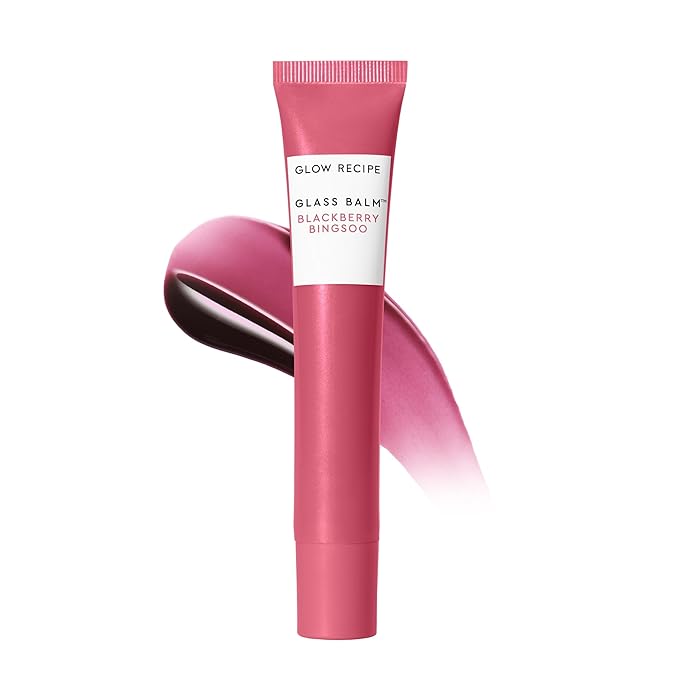 Glow Recipe Glass Balm Lip Treatment - 12Hr Hydrating Lip Balm & Moisturizer with Hyaluronic Acid to Smooth, Plump & Protect from Dryness - Sheer Berry High Shine Tint, Blackberry Bingsoo (15 ml)