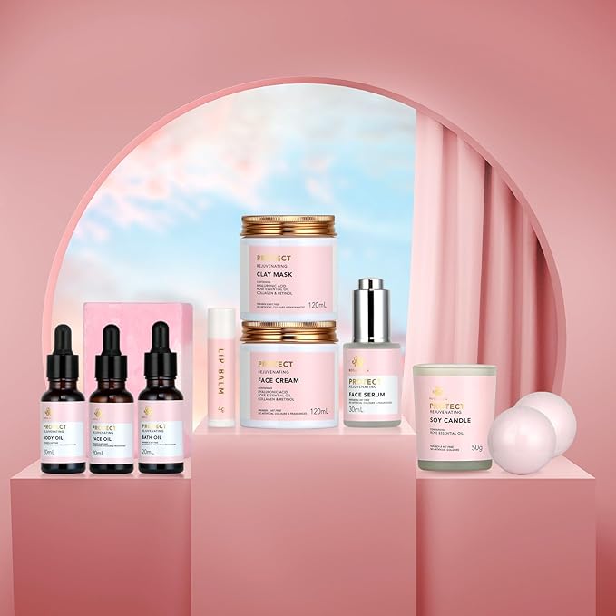 Mother's Day Gift, Spa Gifts 28pcs Rose Facial Skin Care Set for Women, Face Cream, Bath Oil, Serum, Shower Accessories - Bath and Body & Facial Kit - Birthday, Christmas, Valentine's, Bridal Shower