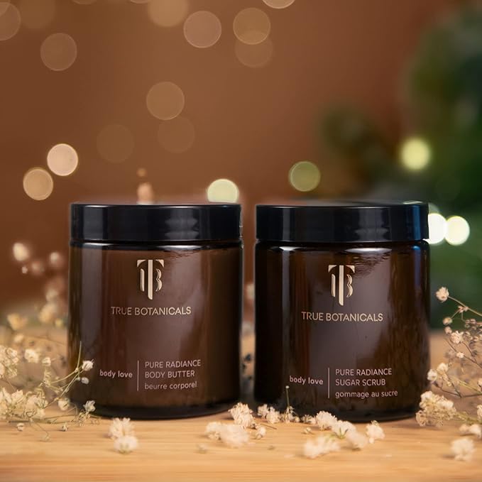 True Botanicals - Body Love Pure Radiance Duo | Non-Toxic, Cruelty-Free | Sugar Scrub & Body Butter, Exfoliate + Moisturize for Dewy Glow | MADE Safe