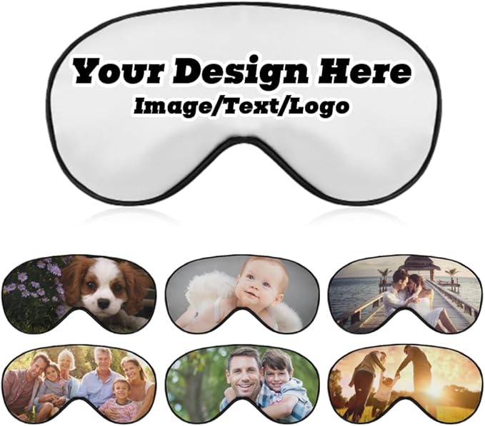 Customize Eye Mask Personalized Sleep Mask Upload Your Image Text Logo Custom Eye Cover with Adjustable Strap for Men Women Friends Brothers and Sisters, White, 8.1"x4.1"