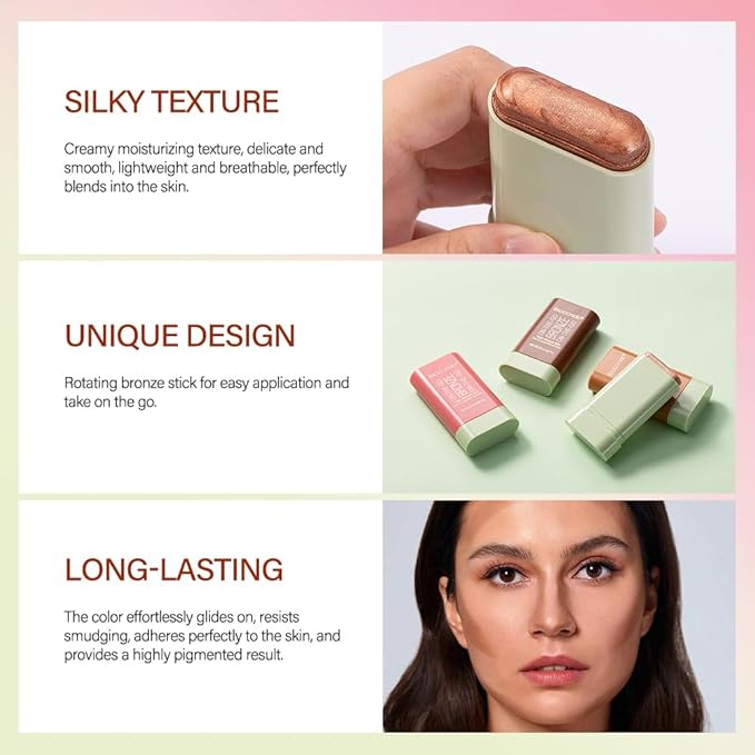 Cream Contour Stick, Face Shimmer Bronzer Stick, Blendable Natural Glow Highlighter Makeup Stick, Multi-Use Tinted Solid Moisturizer Stick,Body Face Illuminator Luminizer,02 Soft Glow