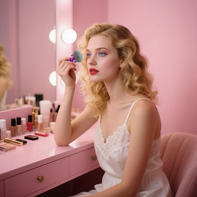 Extra Large Kabuki Brush Set for Body and Face Foundation & Makeup,Multi-functional,Mix bronze self-tanning applicator, wide round head, Great gift for women with Velvet bag(Purple 2pcs)