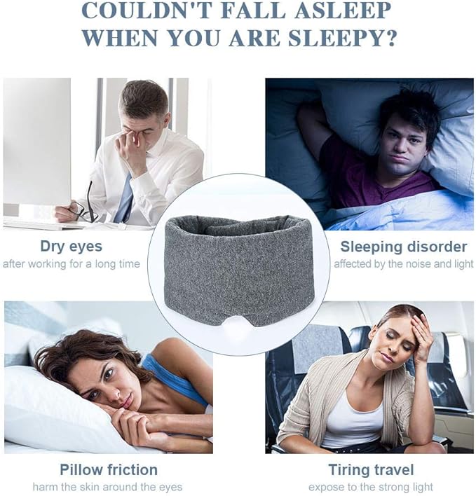 FRESHME Cotton Sleep Eye Mask for Women Men - 100% Blocking Light Travel Blindfold, Soft Zero Pressure Grey Eyes Cover with Adjustable Velcro Strap for Side Sleeper Night Sleeping, Work Nap and Yoga