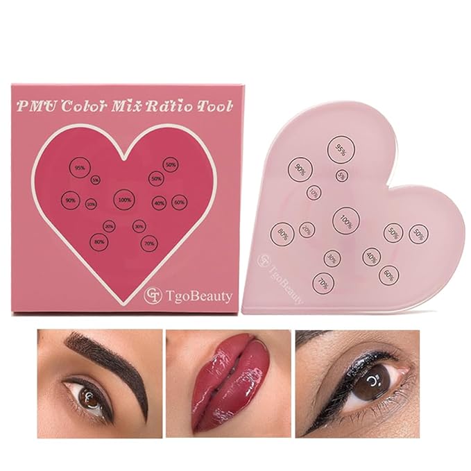 TgoBeauty Acrylic Mix Heart Palette Permanent Makeup Ink Color Ratio Tool Heart Pink Cosmetic Makeup Palette for Eyebrow Lip Nail Art Makeup (Pink)