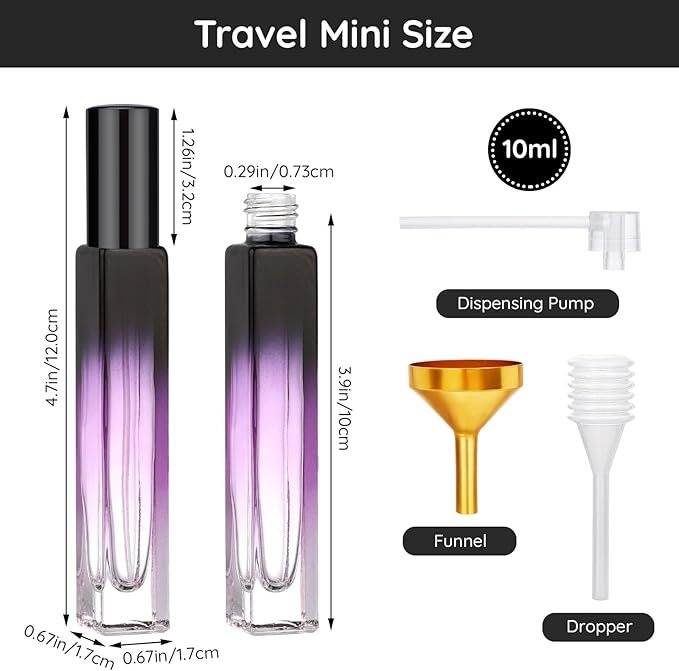 Segbeauty 0.34oz Mini Travel Spray Bottle, 10Pcs Glass Refillable Atomizer Spray Bottle for Perfume, 10ml Empty Perfume Atomizer Fine Mist, Portable Travel Cologne Sprayer with Refill Tool
