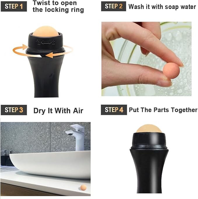 2Pcs Volcanic Face Roller Oil Control On The Go Oil-Absorbing Blotting Tool Natural Volcanic Roller Stone Ball (Black and White)