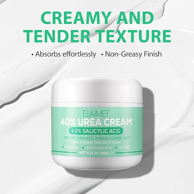 J&H Jasmine&Hyacinth 40% Urea Cream with 2% Salicylic Acid, Aloe, Feet/Heel Cream Moisturizer for Dry Cracked Heel, Knees, Elbows, Hands, Callus Remover, Intensive Hydrating Treatment-5.3 OZ/150 G