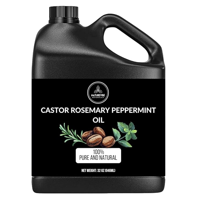Naturevibe Botanicals Castor with Rosemary and Peppermint Oil 32 Ounces | 100% Pure and Natural | Great for Skin Care and Hair Care
