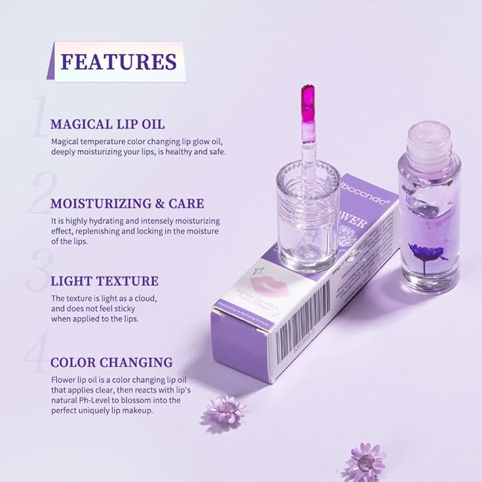 Flower Lip Oil, Hydrating Lip Glow Oil, Plumping Lip Oil, Non-Sticky Long Lasting Lip Oil Gloss, Transparent Lip Oil Tinted, Lip Plumper Gloss, Moisturize your lips and Reduce lip lines (01)