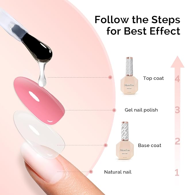 MelodySusie No Wipe Glossy Top Coat Base Coat Set Long Lasting Shine Finish Soak Off UV LED Nail Lamp Nail Polish Art Design Manicure Kit Perfect Gifts for Women Girls 2 Pcs 15ml Clear
