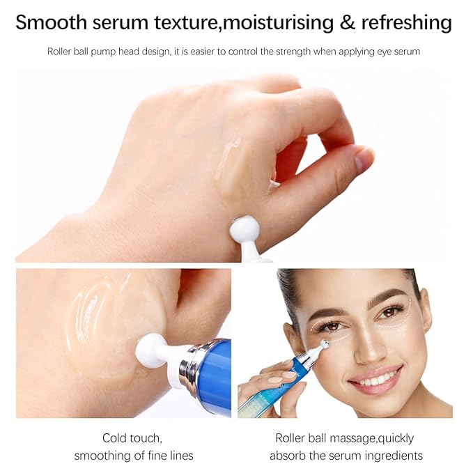 5% Caffeine Eye Serum with 360° Eye Massage Roller Eye Serum for Dark Circles & Relieve Puffiness, Reduce Wrinkles and Fine Lines, Eye Bags, Tighten Lifting Brightening Under Eye Cream-0.5 OZ