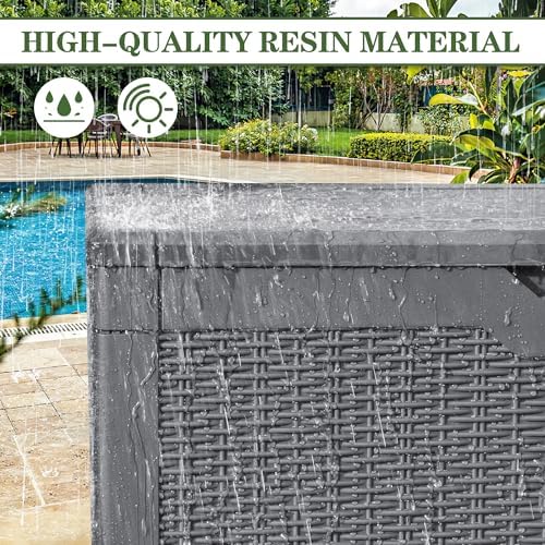 Greesum 100 Gallon Resin Deck Box Large Outdoor Storage, Imitation Rattan Weave - Image 5