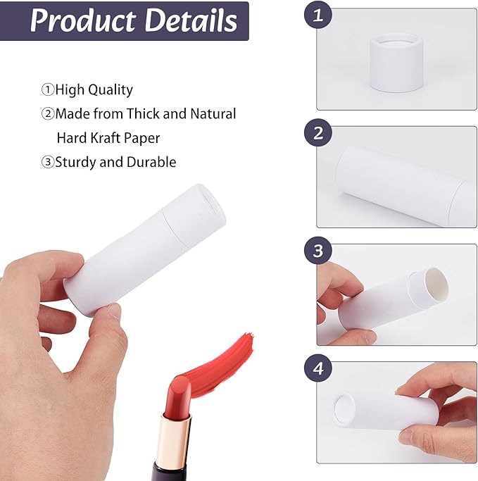 NICENEEDED 10 Pcs Paperboard Lip Balm Tubes, 0.6 Oz Kraft Paper Lipstick Tube, Cardboard Empty Deodorant Container Solid Perfume Tube Cosmetic Box for DIY Chapstick Deodorant Crayon