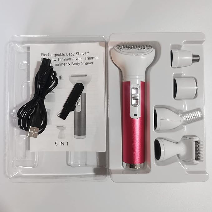 Electric Razor for Women Removal for Body Nose Hair Trimmer Face Shavers Eyebrow Legs Armpit Bikini Area Pubic Underarms Painless Rechargeable Portable 5 in 1 Womens Razors Set