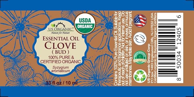 US Organic 100% Pure Clove Bud Essential Oil - USDA Certified Organic, Steam Distilled (10 ml)