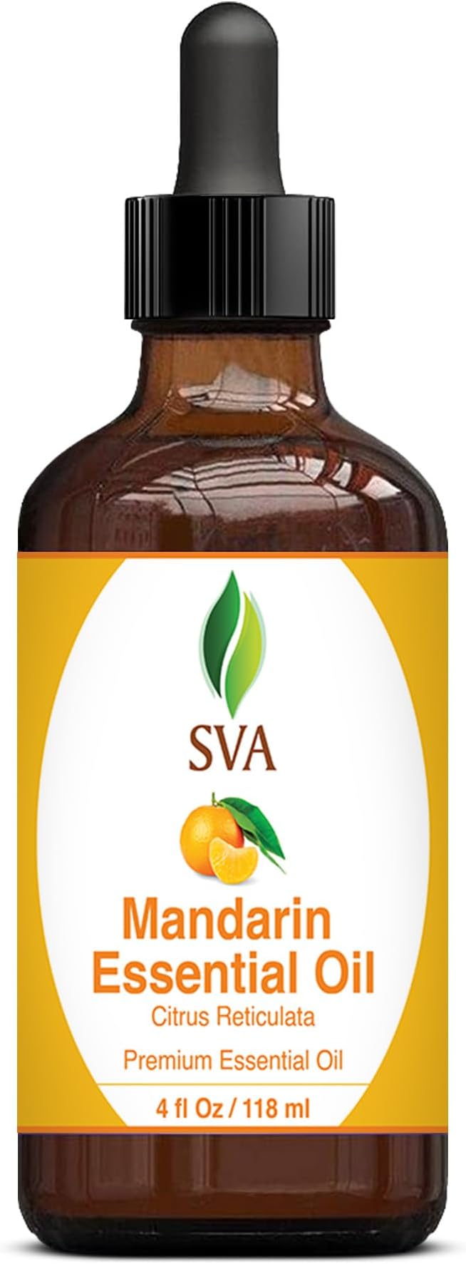 SVA Mandarin Essential Oil – 4 Fl Oz – 100% Natural Mandarin Oil - for Diffuser, Hair Care, Face, Skin Care, Aromatherapy, Scalp and Body Massage, Soap and Candle Making – with Dropper