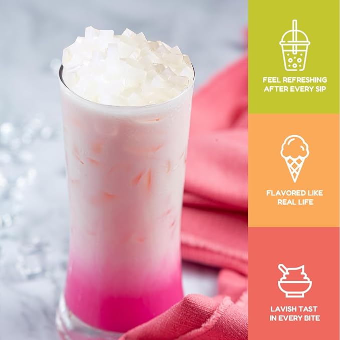 Fanale Coconut Jelly Topping nata de coco for Bubble Tea 8.3 lb | Lychee Jelly | for Boba Tea, Smoothies, Slushes, Desserts | 8.3 pound (Pack of 4) | JEL005-CS