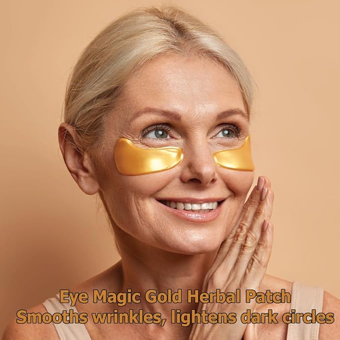 Eye Magic Gold Under Eye Gel Patch (20 Pairs) Herbal Cooling Eye Skincare Treatment for Puffy Eyes, Dark Circles, Fine Lines, Wrinkles USA Tested